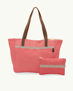 Bolso Playa Natte Asa Cuero de Algodón Fouta | Ma'Cuca