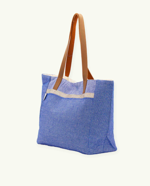 Bolso Playa Natte Asa Cuero de Algodón Fouta | Ma'Cuca