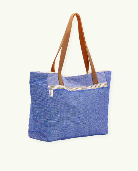Bolso Playa Natte Asa Cuero de Algodón Fouta | Ma'Cuca