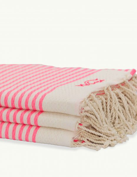 Toalla de playa Marinera 2x1m. — Color: Crudo | Rosa fluor