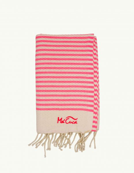 Toalla de playa Marinera 2x1m. — Color: Crudo | Rosa fluor