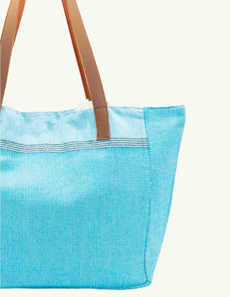 Bolso asa cuero Natte  botón — Color: Azul turquesa