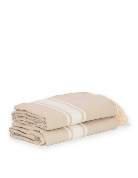 Fouta Corfu 2x2m. — Color: Beige claro | Blanco