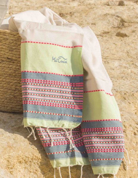 Fouta Afra 2x1m — Color: Beige | Rosa fluor